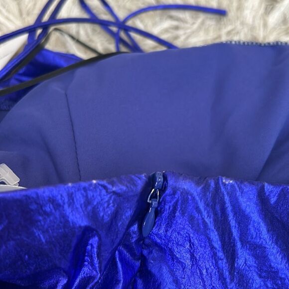 NWT Amanda Uprichard Laconia Blue Metallic Strappy Ruched Mini Dress size XS - Picture 12 of 12